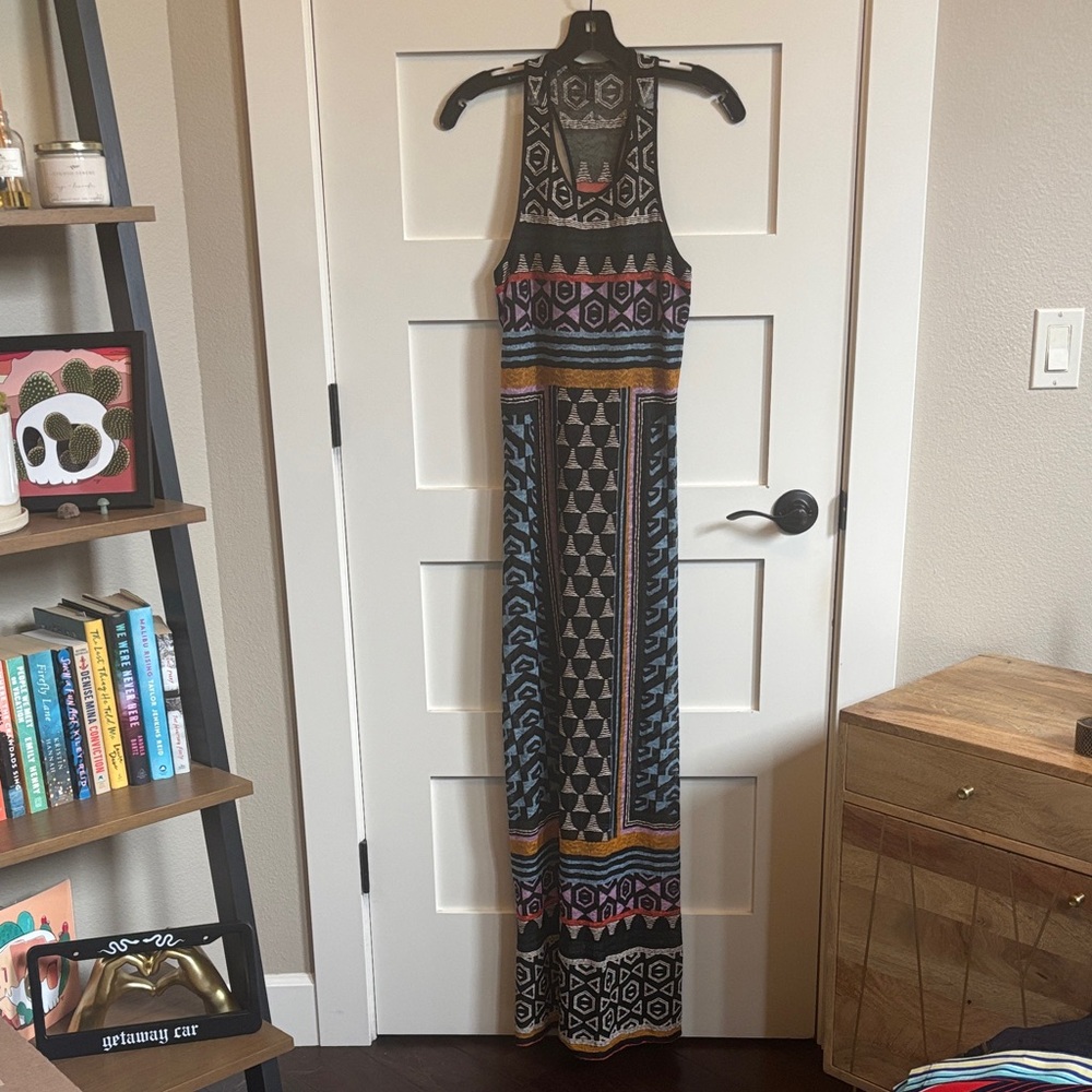 BCBGMaxAzria Black and Blue Patterned Maxi Dress